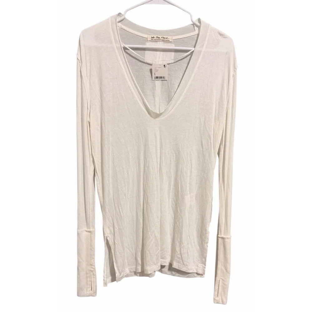 Free People We the Free Fresh & Clean Long Sleeve Top Ivory‎ Women's Size Small